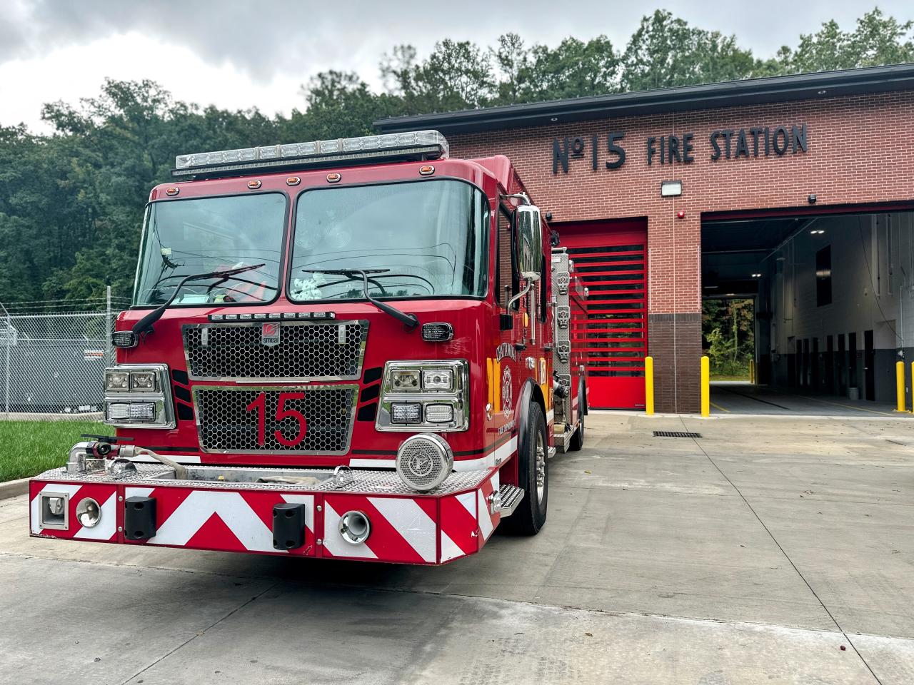 Fire engine in front of new fire station 15