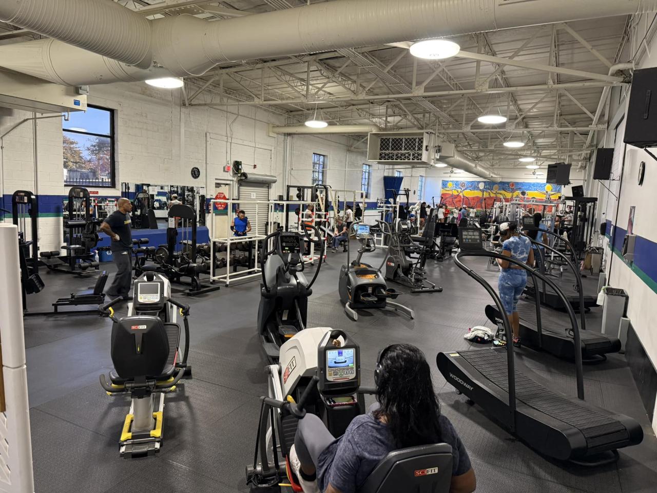 People using machines at fitness center