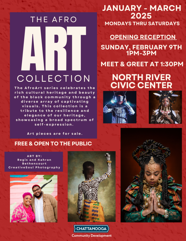 Mes de la Historia Negra

Arte Afro

¡Únase a nosotros para celebrar el Mes de la Historia Negra con una exhibición especial de Arte Afro! 

Fecha: 15 de febrero
Hora: 6:00 PM
Ubicación: Centro Comunitario de Chattanooga

Disfrute de una noche llena de arte, cultura y comunidad. Habrá presentaciones en vivo, charlas de artistas y más.

Entrada gratuita para todos.

Para más información, visite nuestra página web o contacte al 'Community Center'.