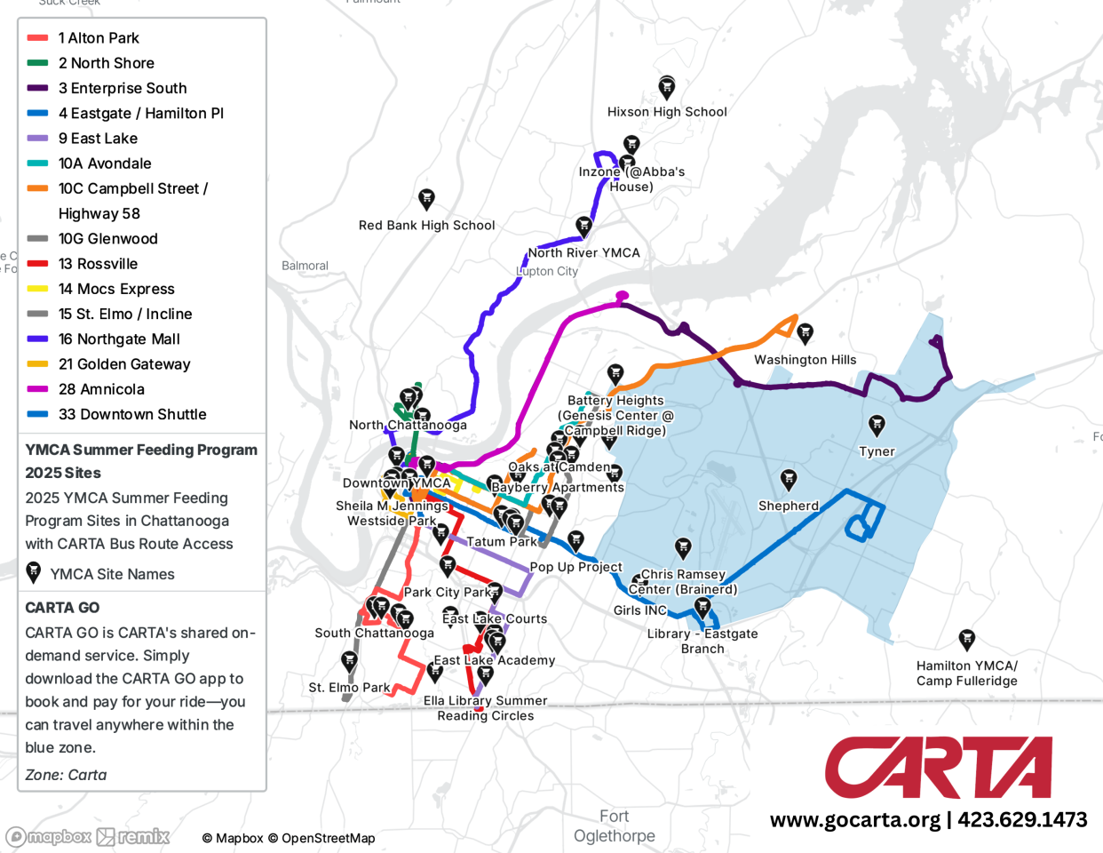 YMCA Carta route
