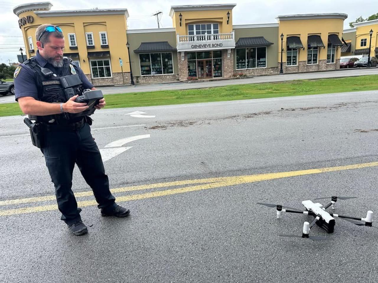 Officers using a drone to locate the man