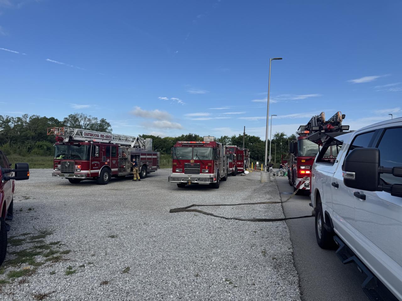 Firetrucks responding to the scene