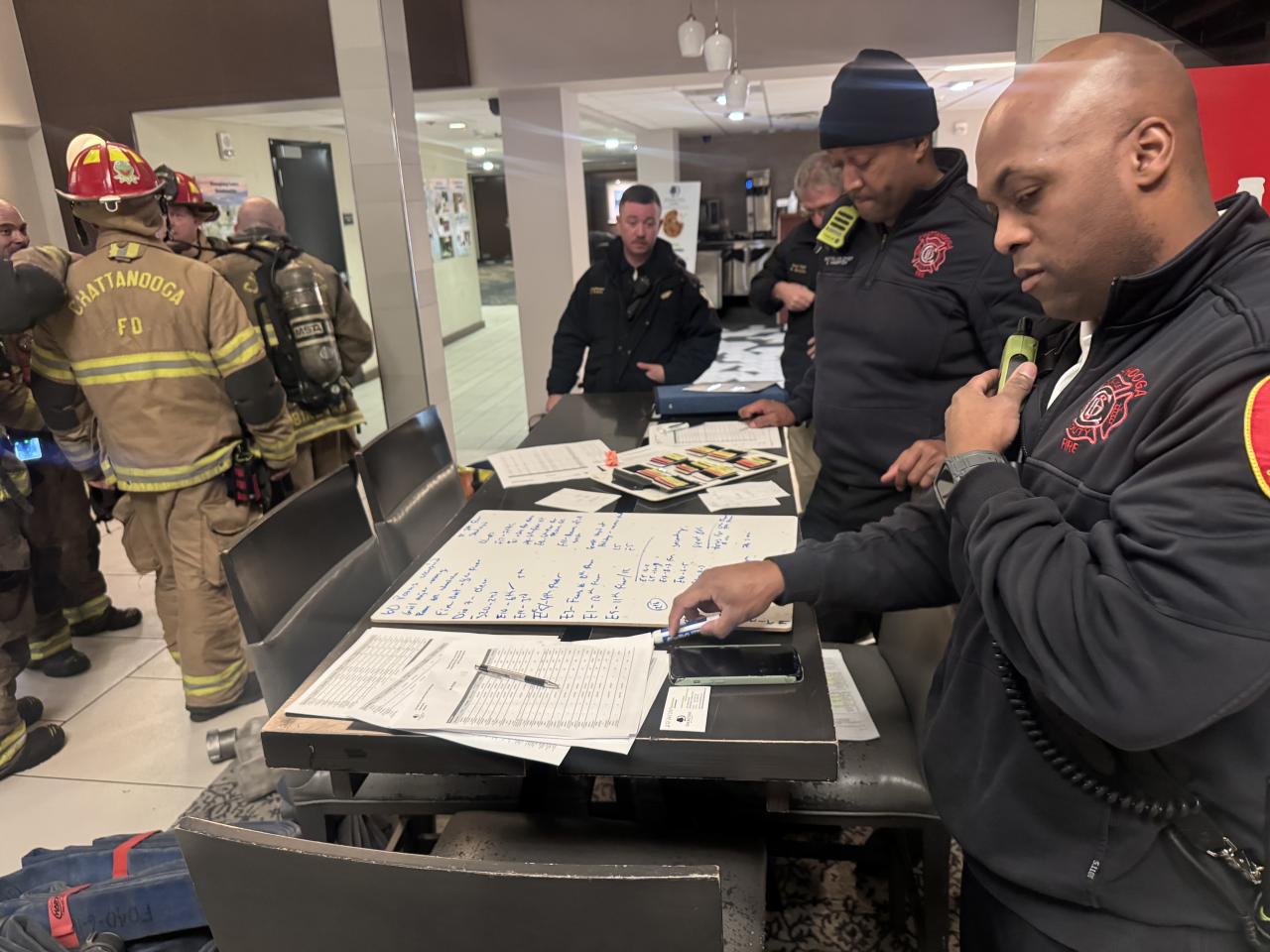 Firefighters responding to hotel fire Firefighters responding to hotel fire