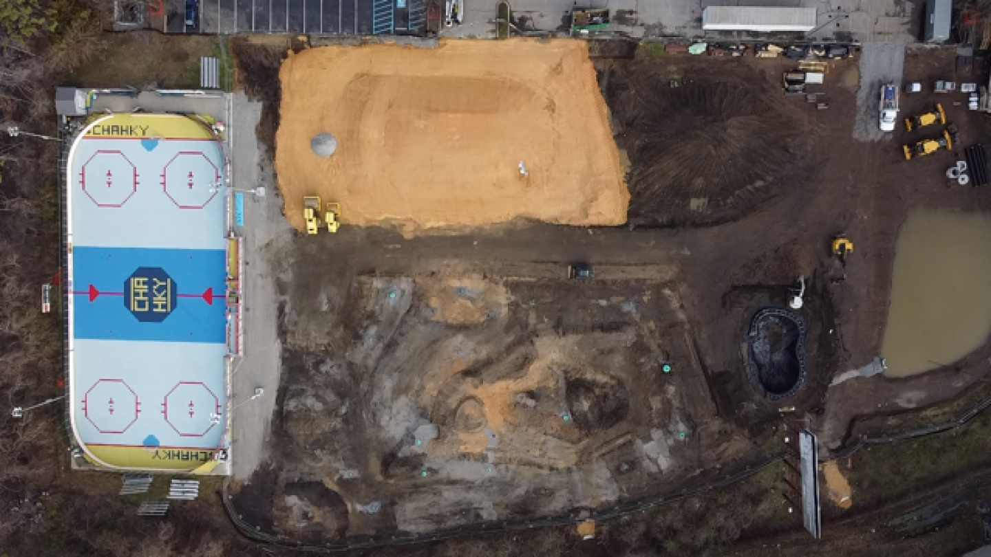 Overhead image of Skatepark improvements underway