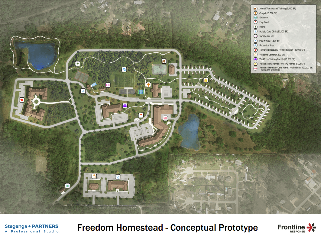 Mapa del nuevo hogar de los residentes en Freedom Homestead, un prototipo conceptual.