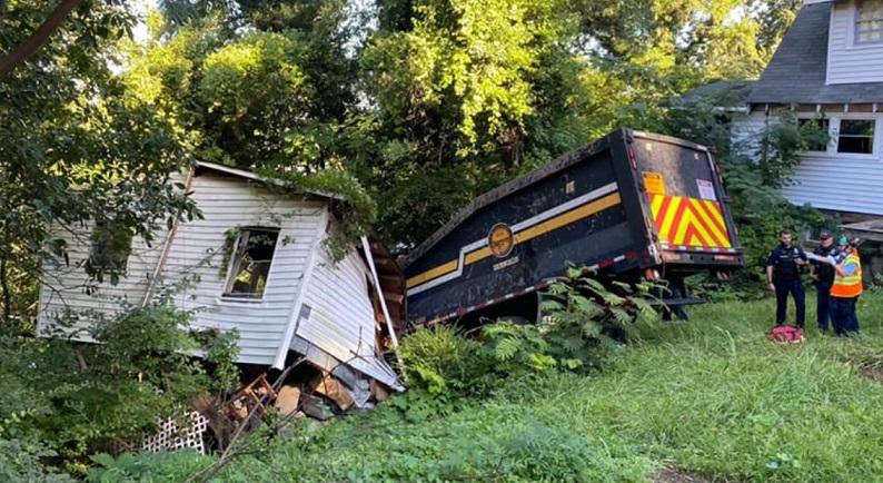Public Works truck crashes into abandoned garage