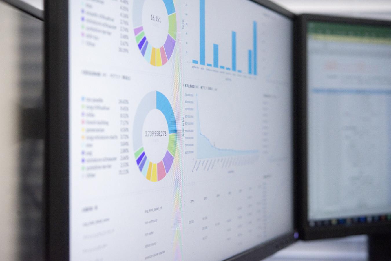 Screen with data charts