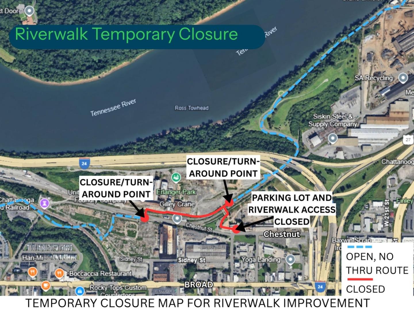 Map of Discussed Tennessee Riverwalk Closure