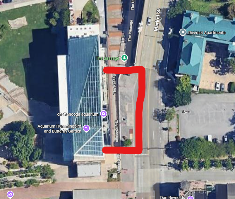 Red outline of area closed to pedestrians due to crane lift operations