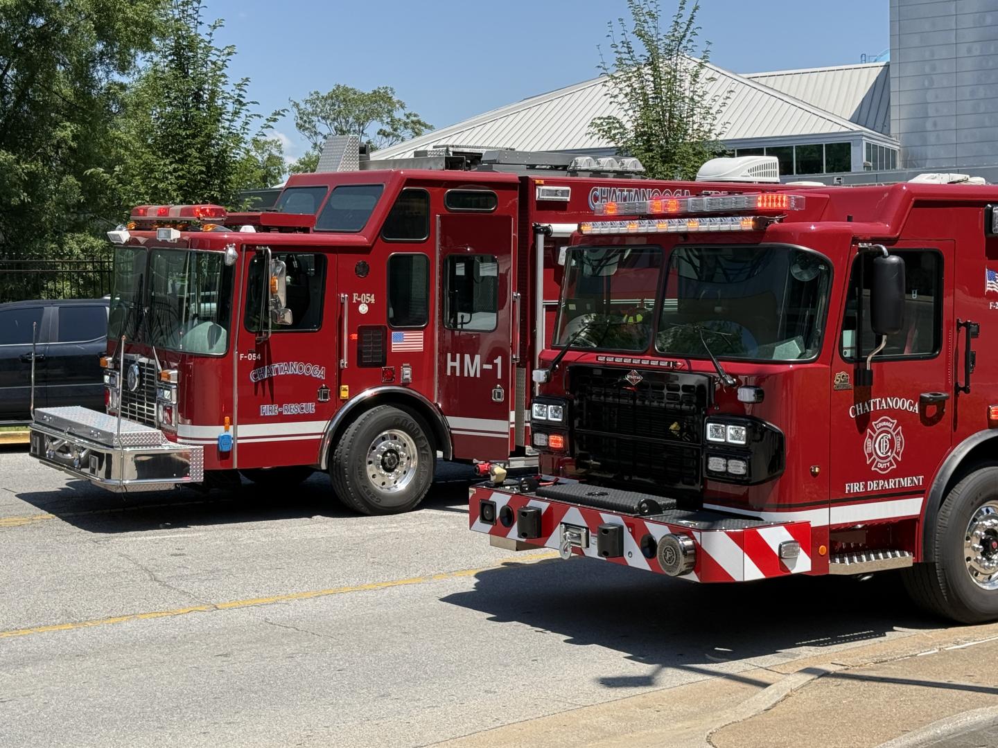 Fire engines sitting side by side