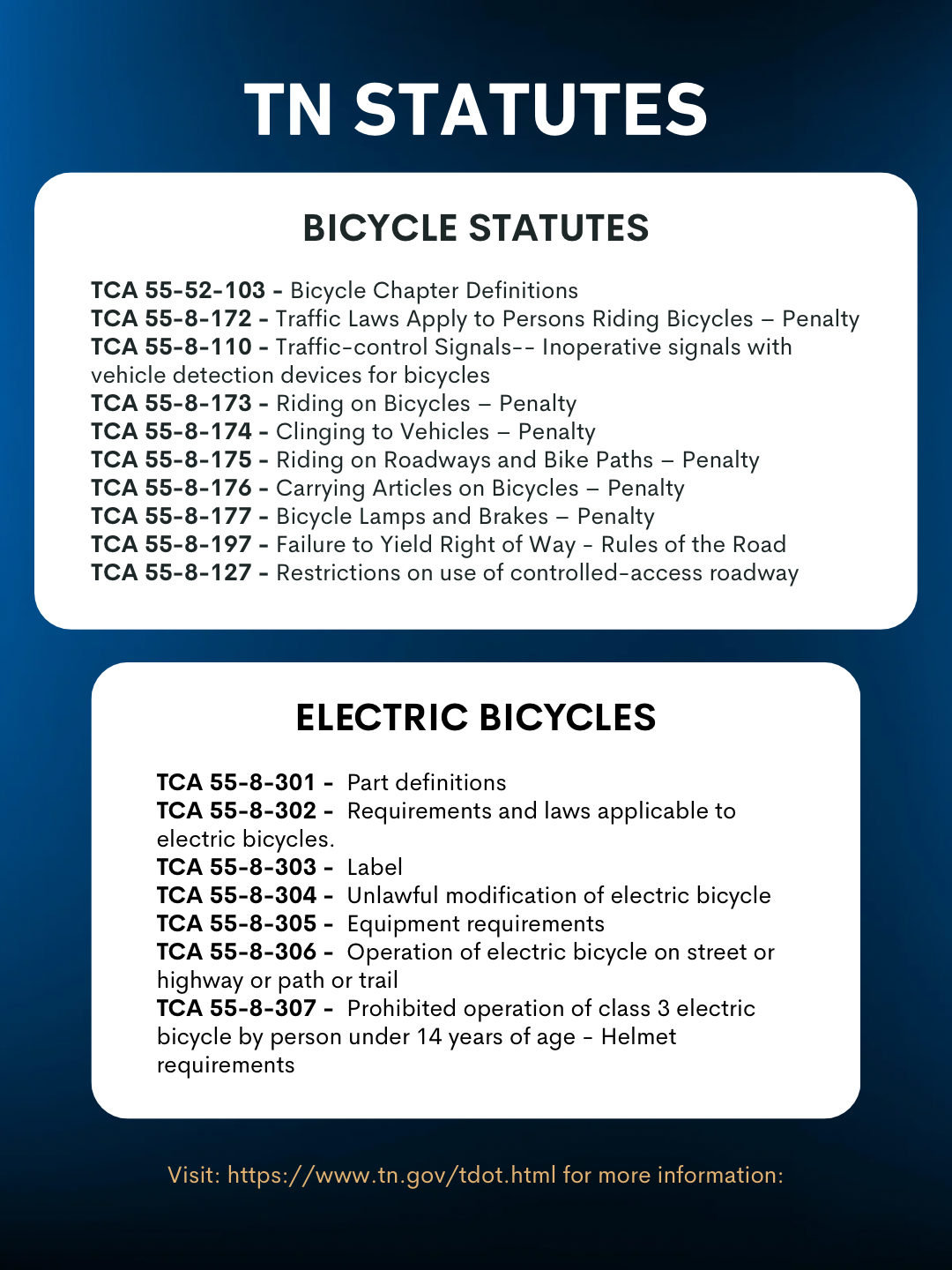 List of TN Statutes about Bicycles and E-Bikes